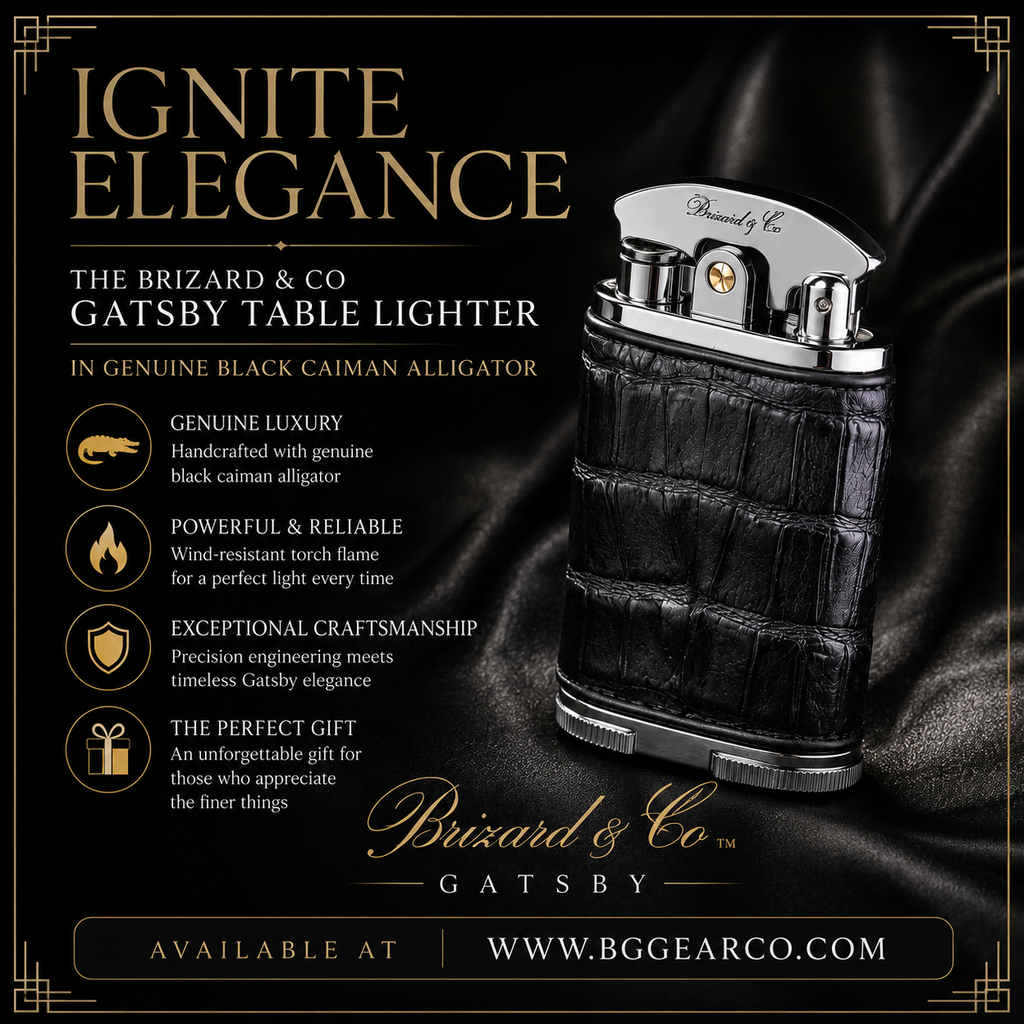 Brizard and Co. Gatsby Table Lighter — Black Caiman, New in Box