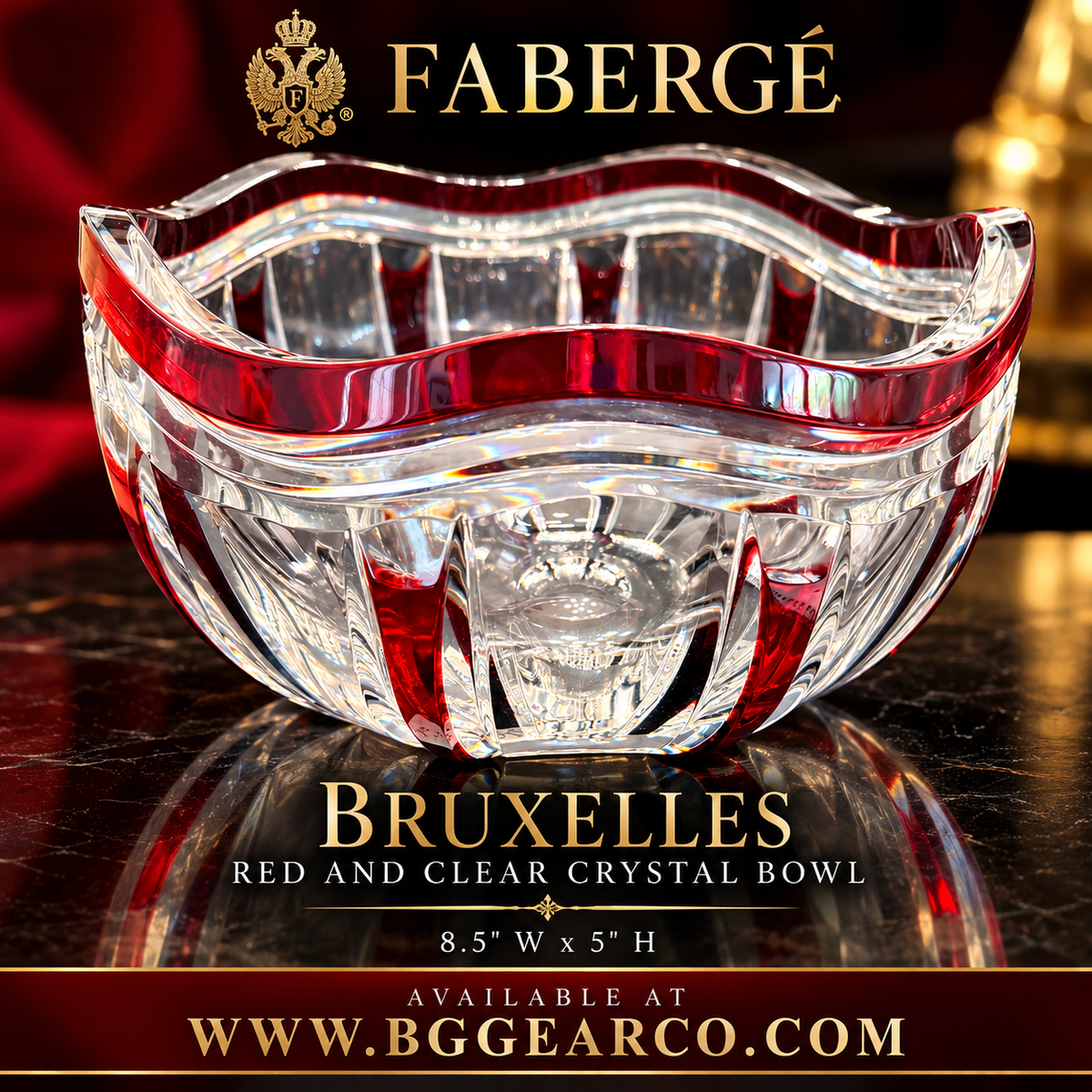 Faberge Bruxelles Ruby Red to Clear Bowl Measures 8.5" W x 5" H