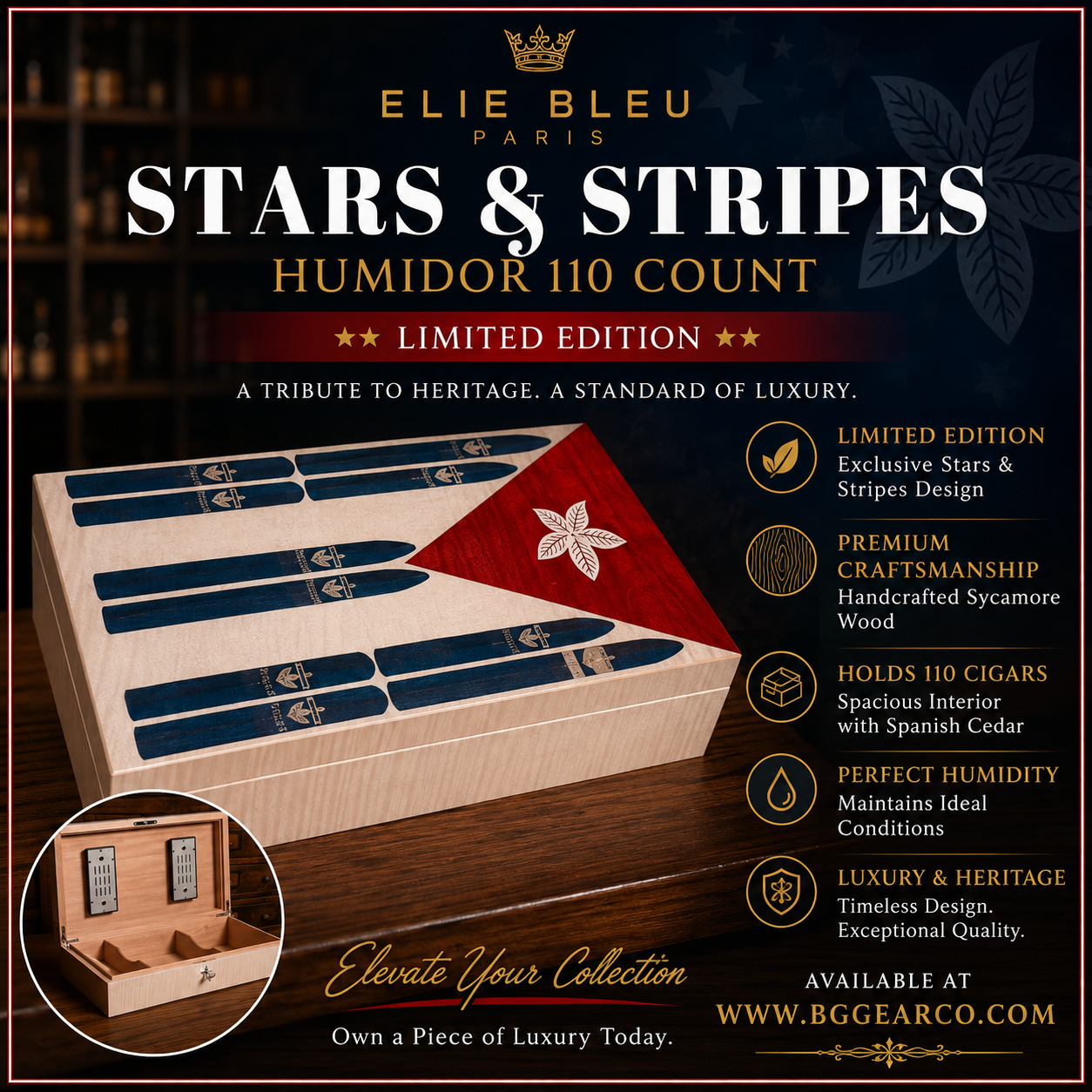 Elie Bleu Stars and Stripes Humidor 110 ct