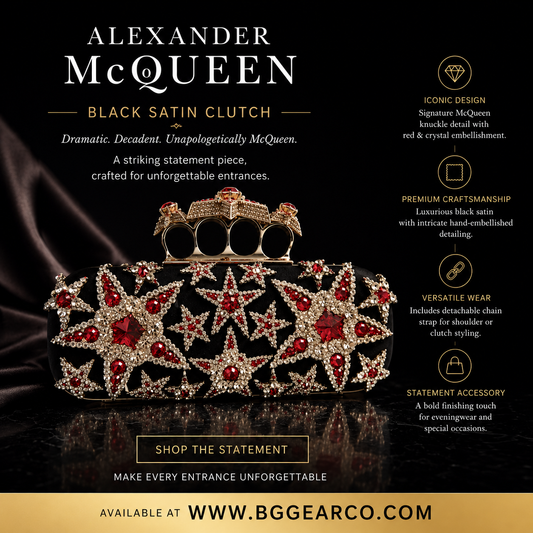 Alexander Mc Queen Black Satin Clutch with crystals