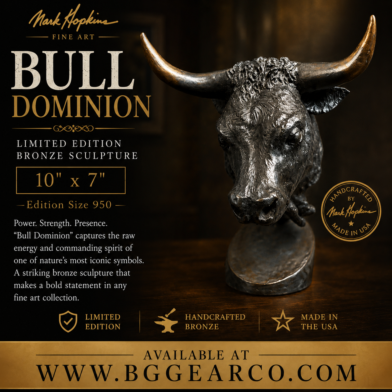 Mark Hopkins " Bull's Dominion" limited edition bronze sculpture 10" x 7"