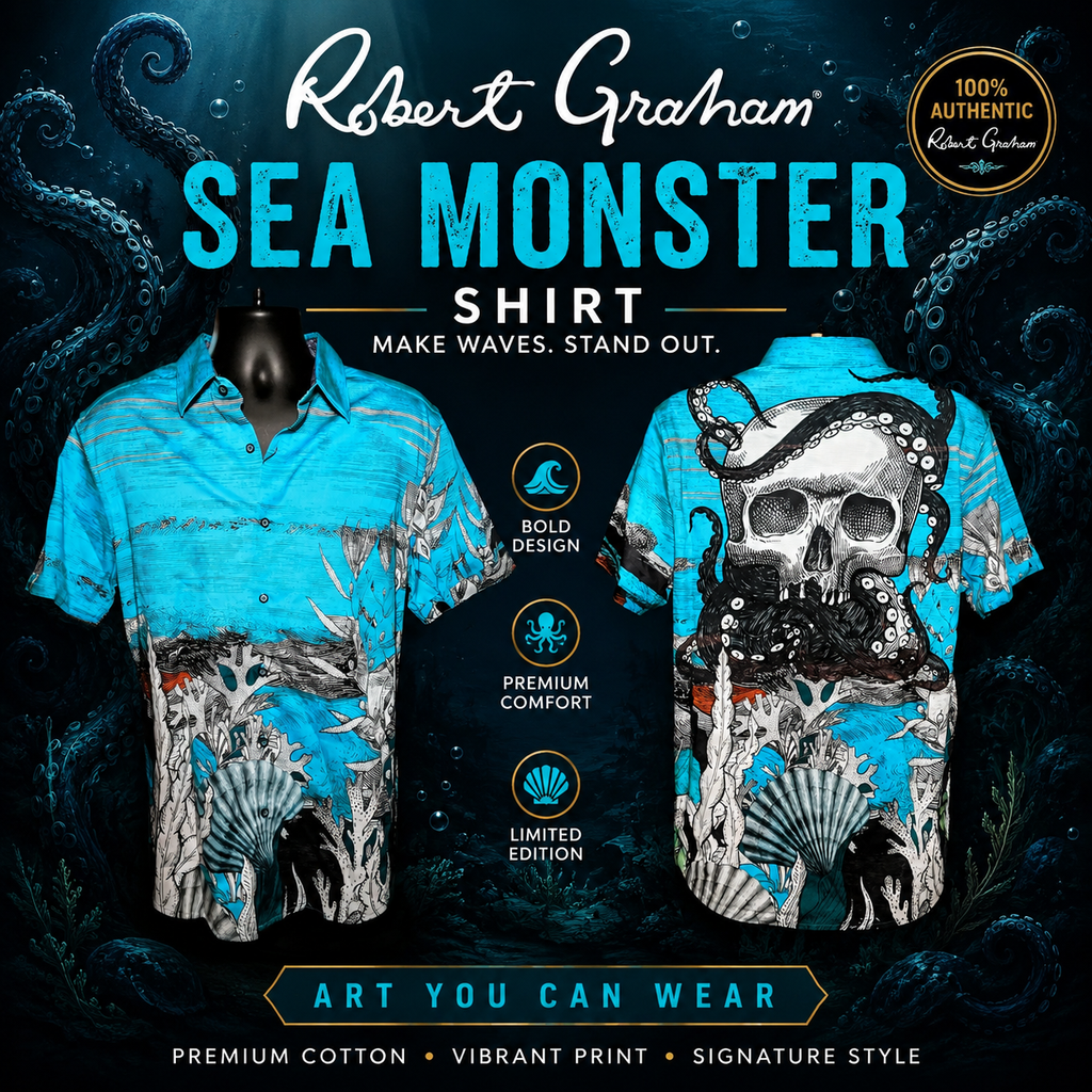 Robert Graham Sea Monster Short Sleeve Shirt Size Large NWTS (Copy)