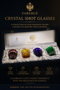 Fabergé Crystal Cut-to-Clear Shot Glasses NIB — Red, Amber, Purple & Green Set of 4