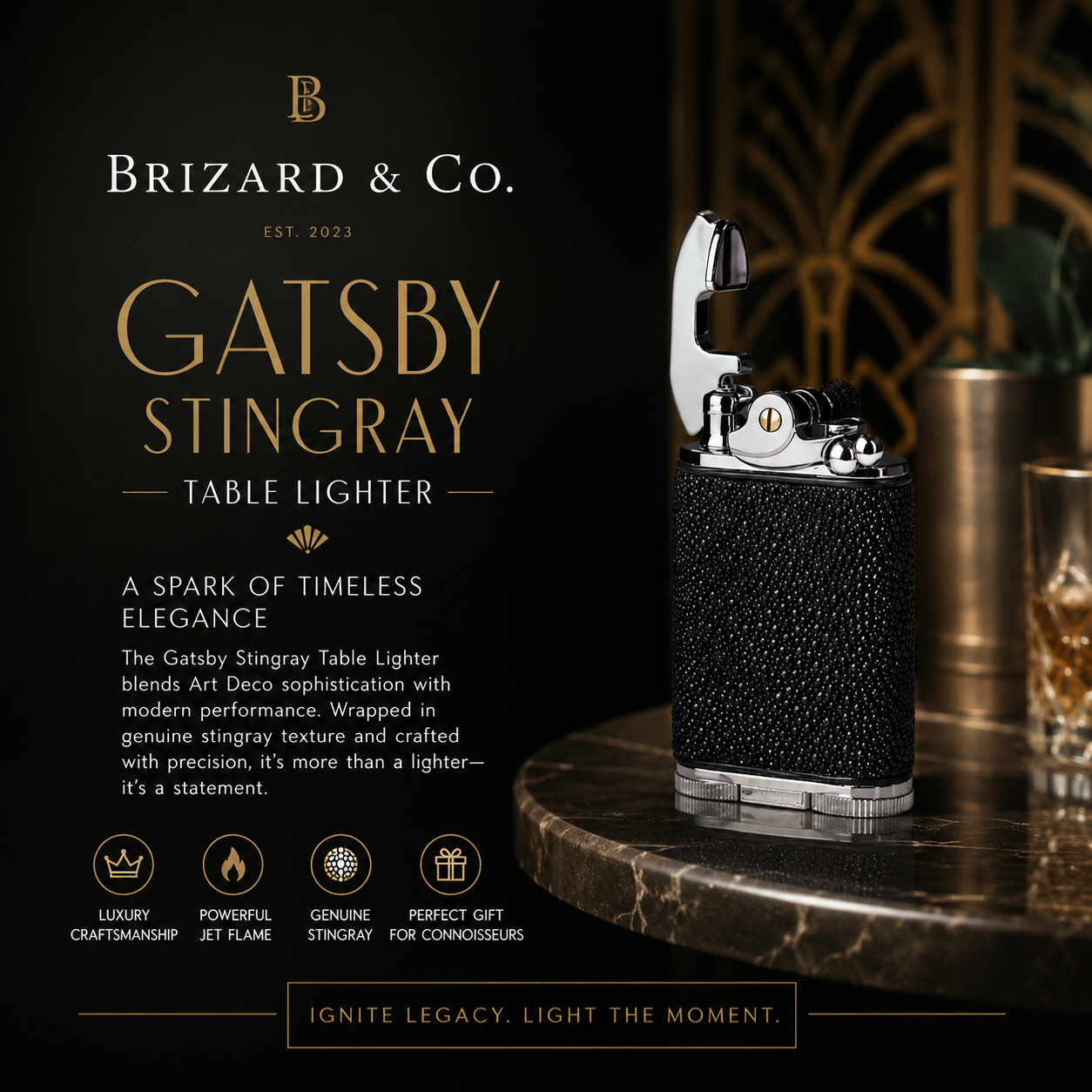Brizard and Co Gatsby Stingray Table Lighter NIB
