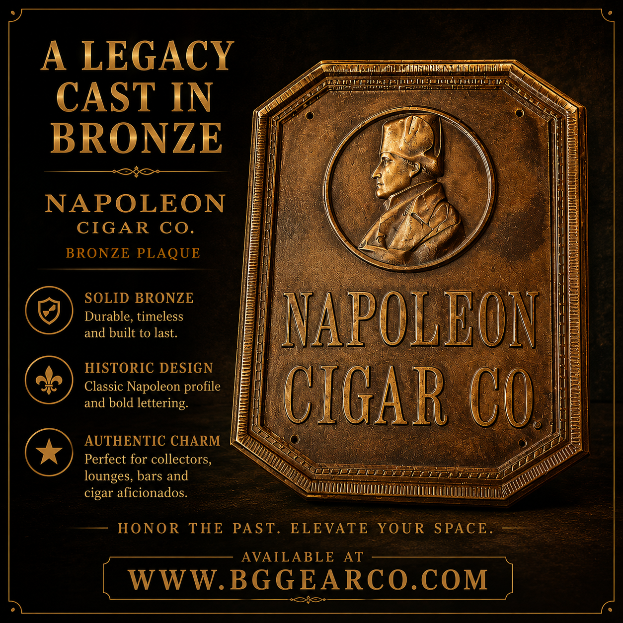 Napoleon Cigar Co. Bronze Sign 15.75" H x 12.75" W