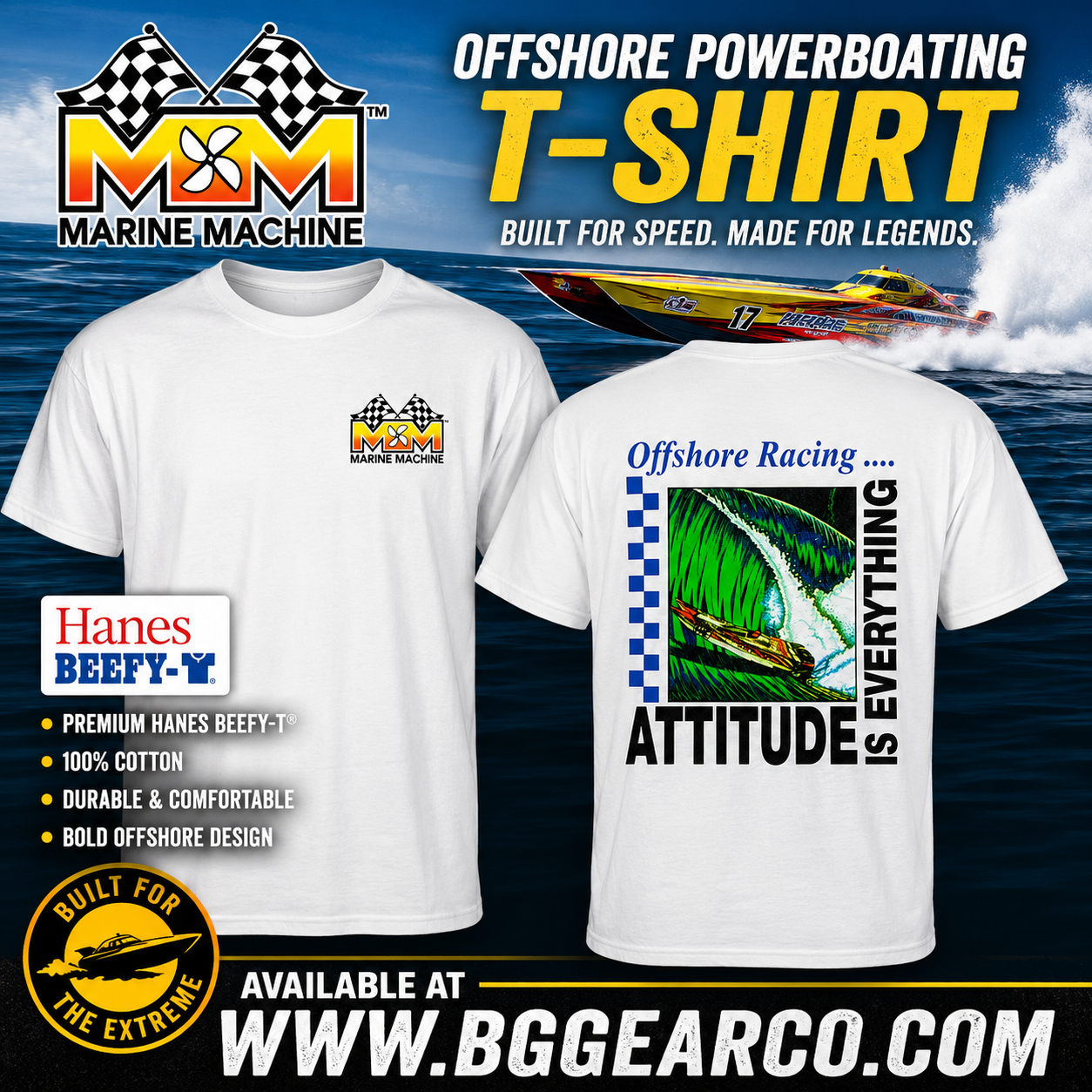 Attitude is Everything Offshore Racing Hanes Beefy-T shirt Large size