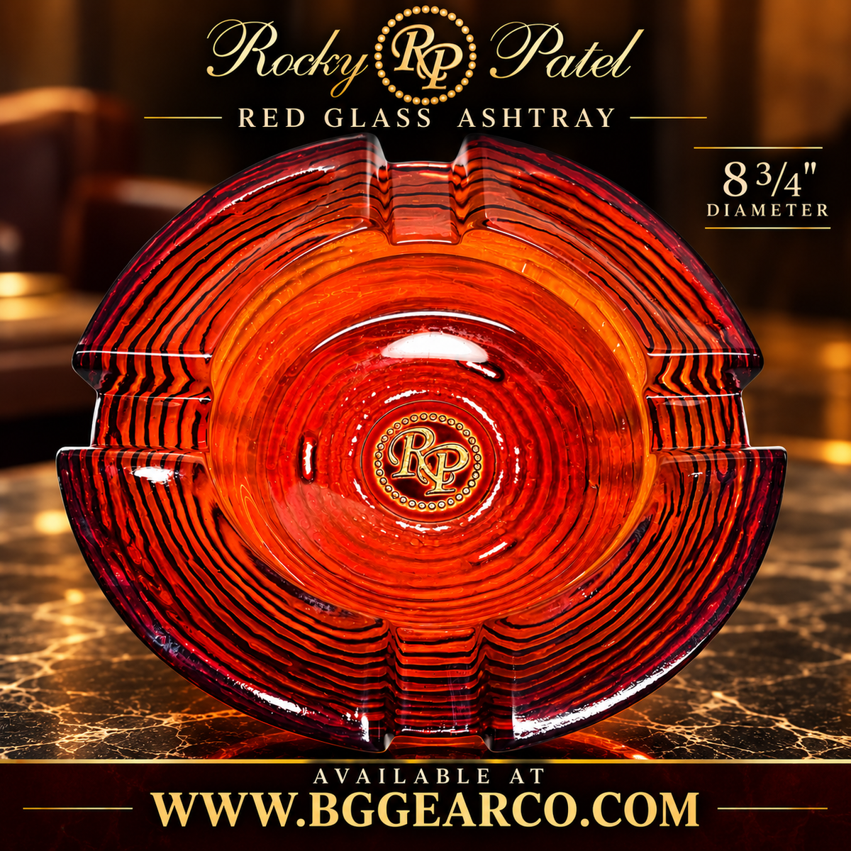 Rocky Patel Red Glass Cigar Ashtray 8 3/4" Diameter