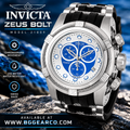 Invicta Bolt Zeus Quartz Watch, Stainless Steel Case, Blue/Silver Dial Model 21809