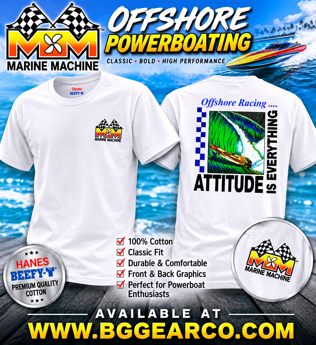 Attitude is Everything Offshore Racing Hanes Beefy-T shirt Large size
