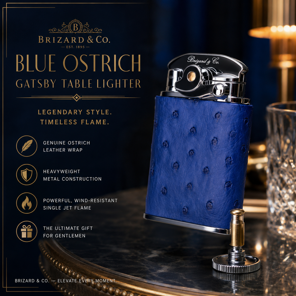 Brizard and Co. Gatsby Table Lighter — Blue Ostrich, New in Box