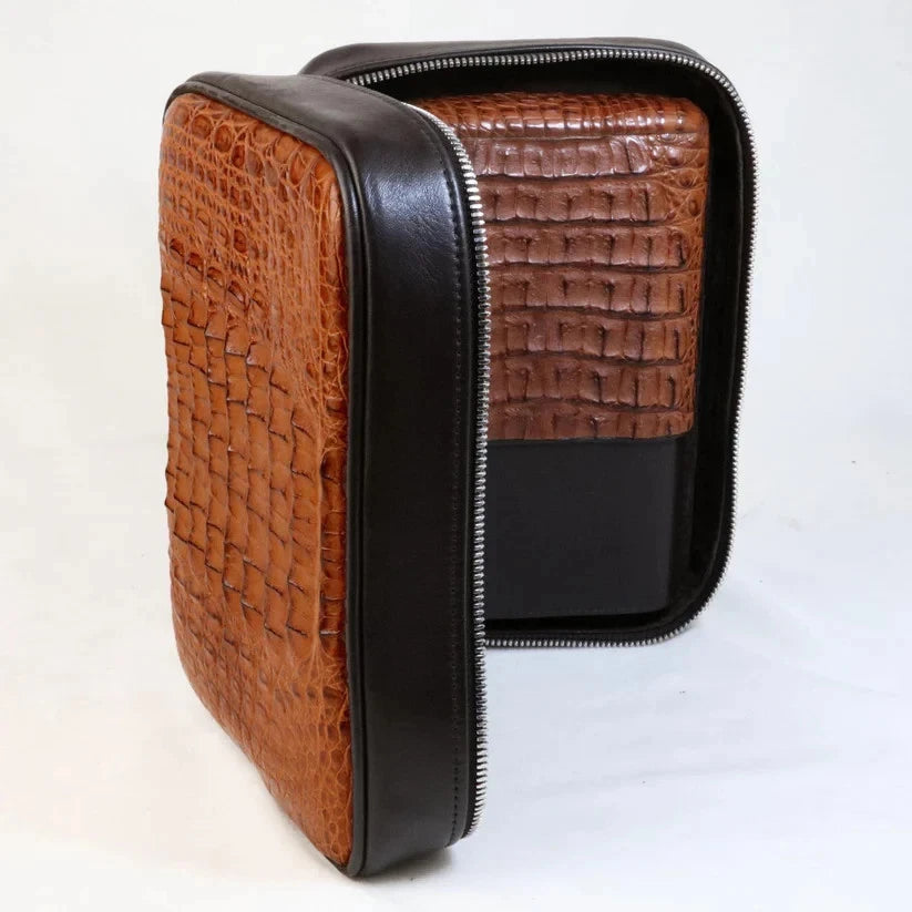 Brizard Genuine Cognac Caiman and Coffee Leather Havana Traveler NIB