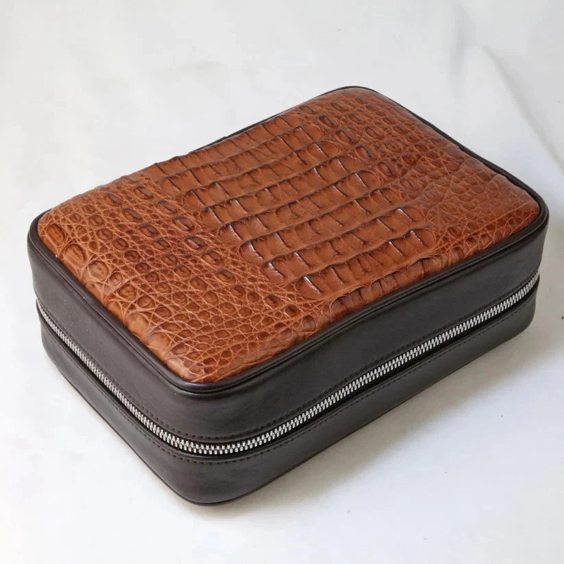 Brizard Genuine Cognac Caiman and Coffee Leather Havana Traveler NIB