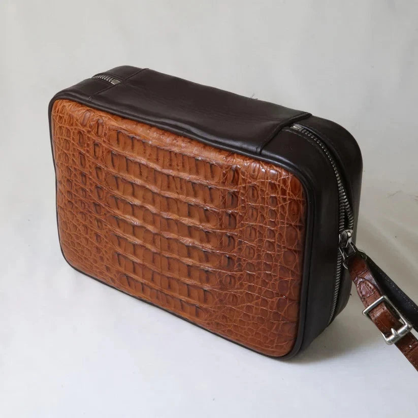 Brizard Genuine Cognac Caiman and Coffee Leather Havana Traveler NIB