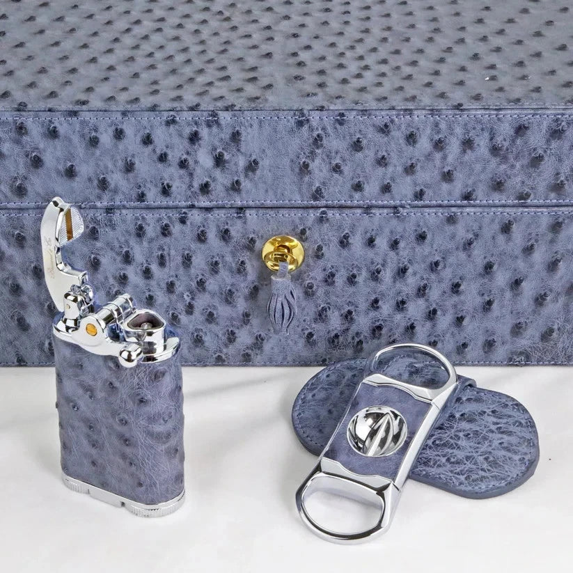 American Blue Jeans Ostrich Humidor , Gatsby Table Lighter and V cutter