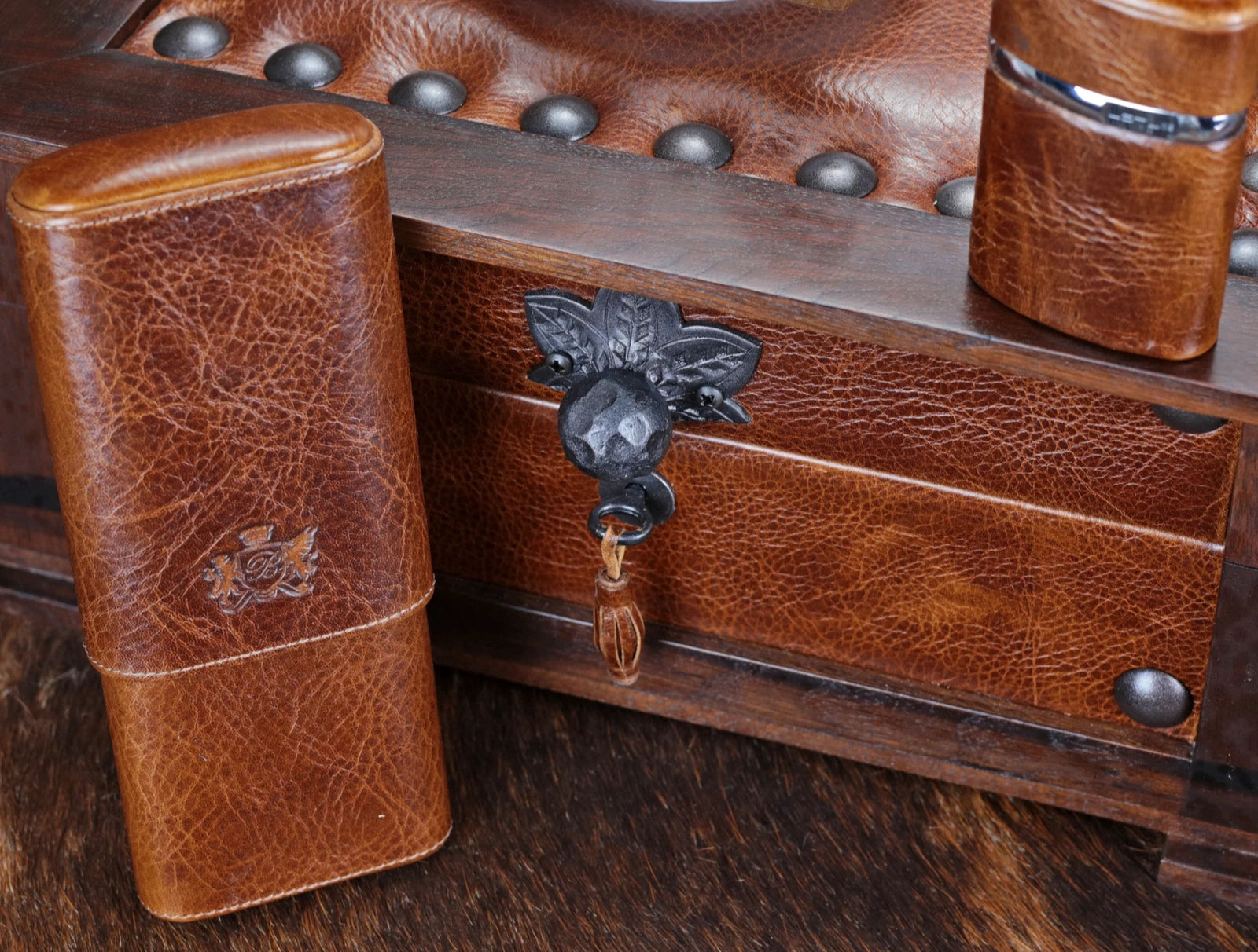The "Chesterfield" Humidor - 60/70 Count with Case and Gatsby Table Lighter