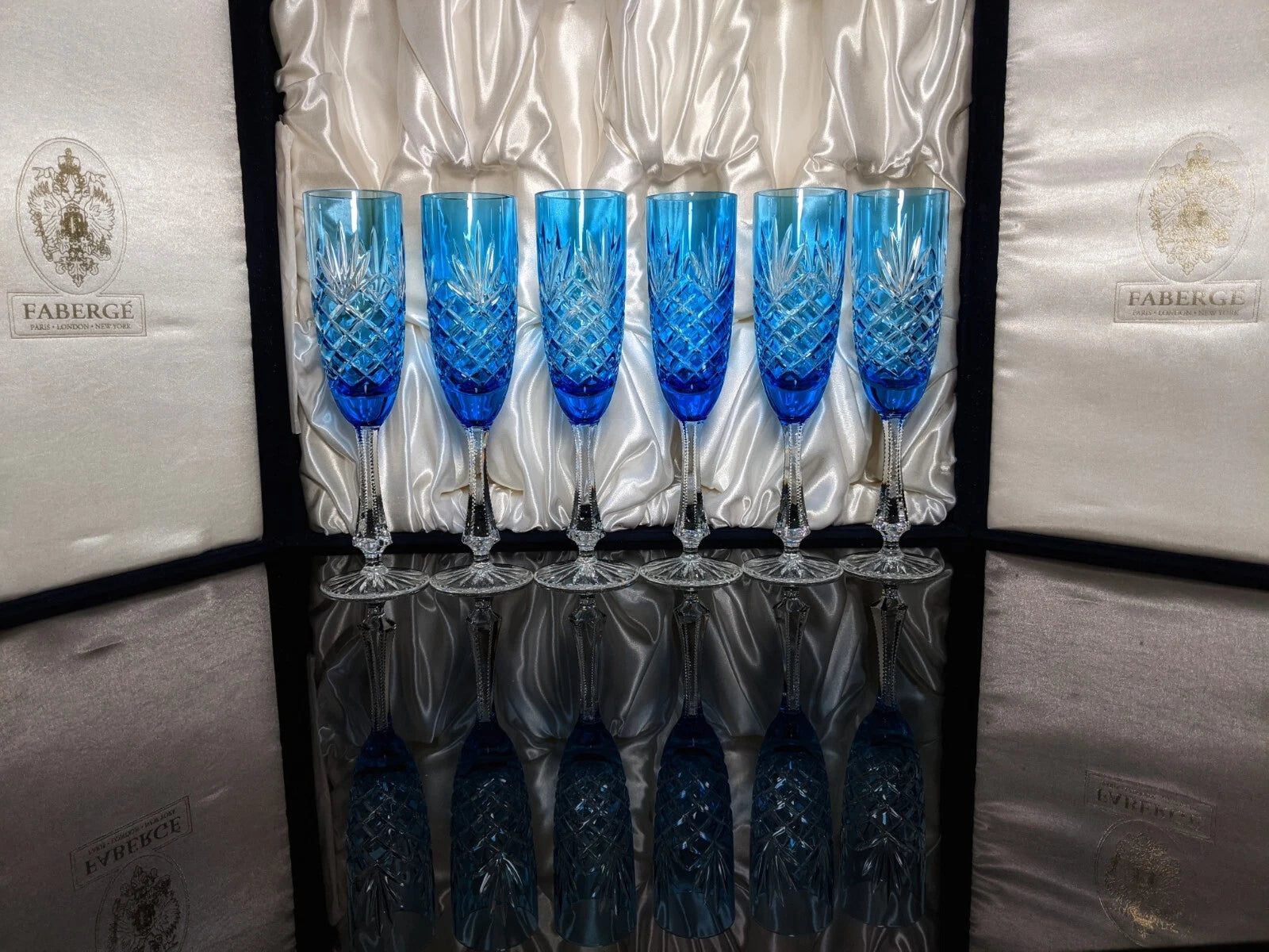 Faberge Odessa Sky Blue Champagne Flutes Set of 6