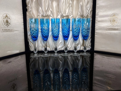 Faberge Odessa Sky Blue Champagne Flutes Set of 6
