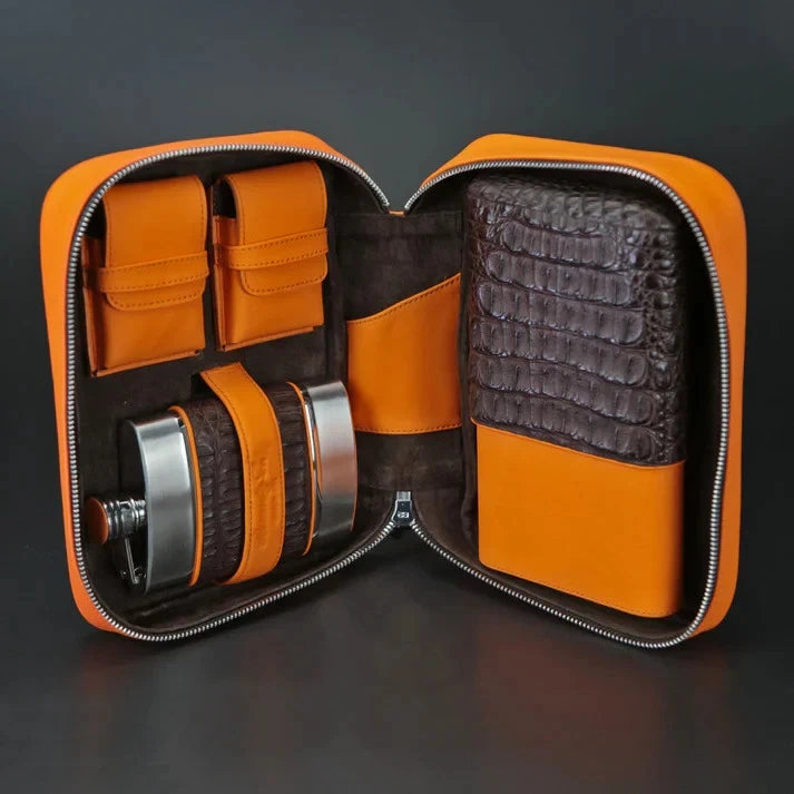 Brizard and Co. Brown Caiman & Orange Leather Havana Traveler — New in Box