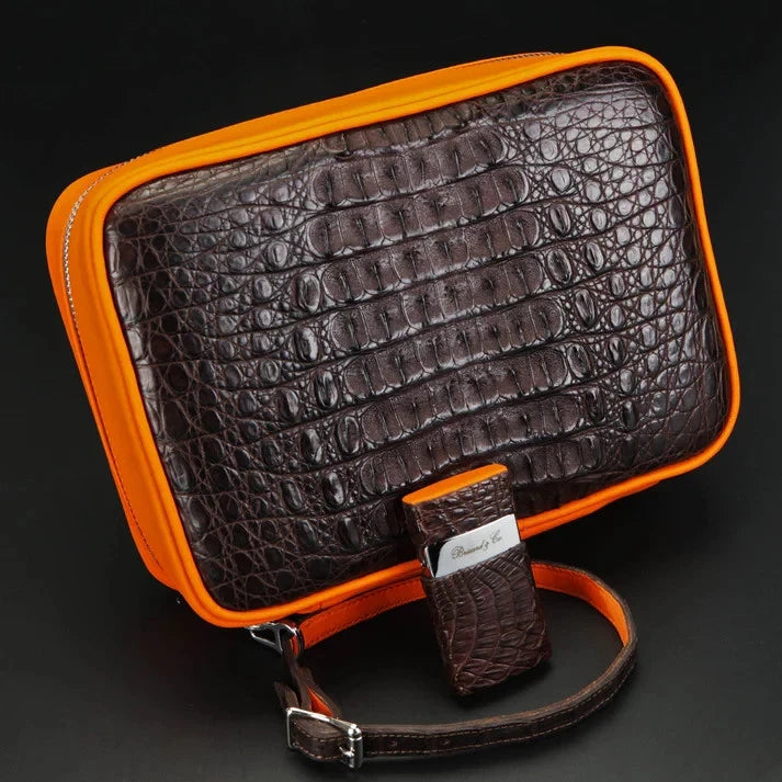 Brizard and Co. Brown Caiman & Orange Leather Havana Traveler — New in Box