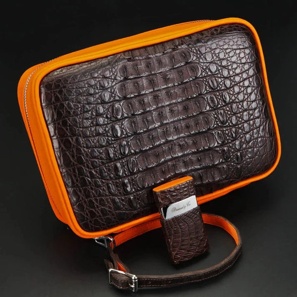 Brizard and Co Brown Caiman and Orange Leather Traveler NIB