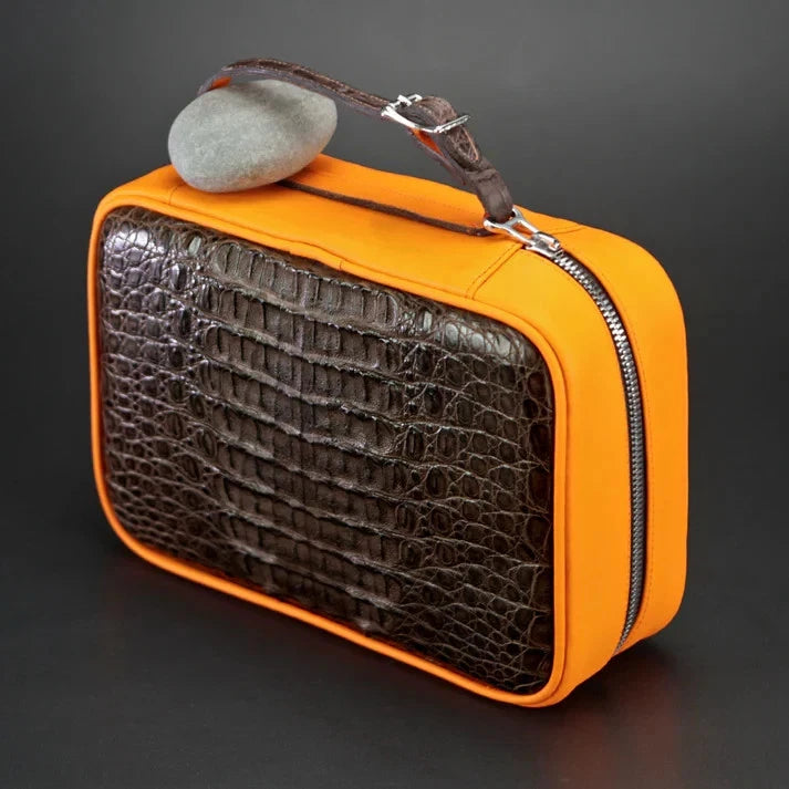 Brizard and Co. Brown Caiman & Orange Leather Havana Traveler — New in Box