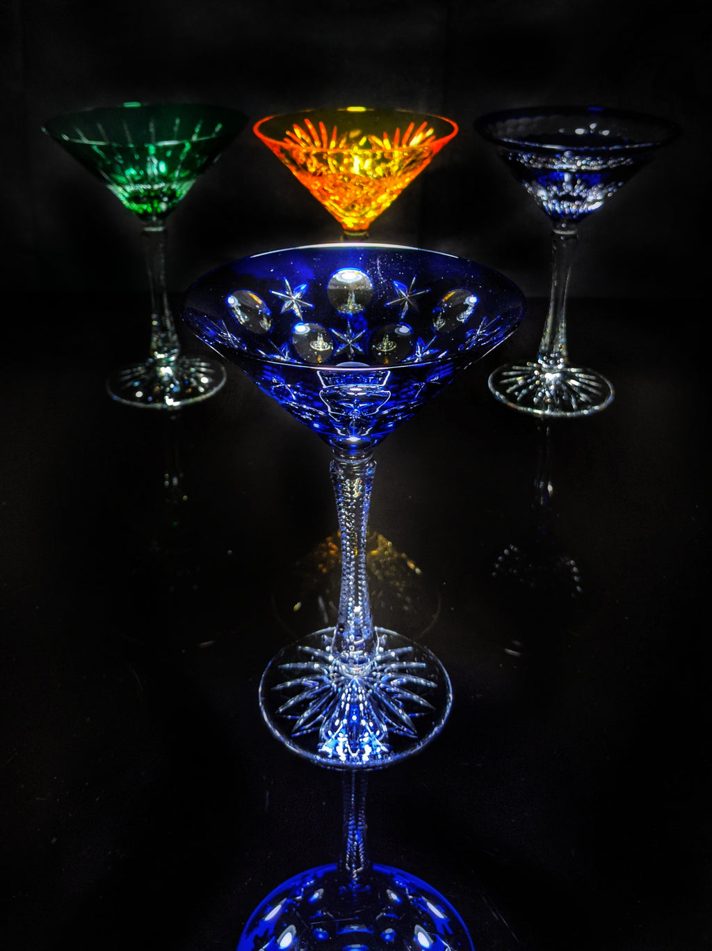 Fabergé Colored Crystal Martini Glasses