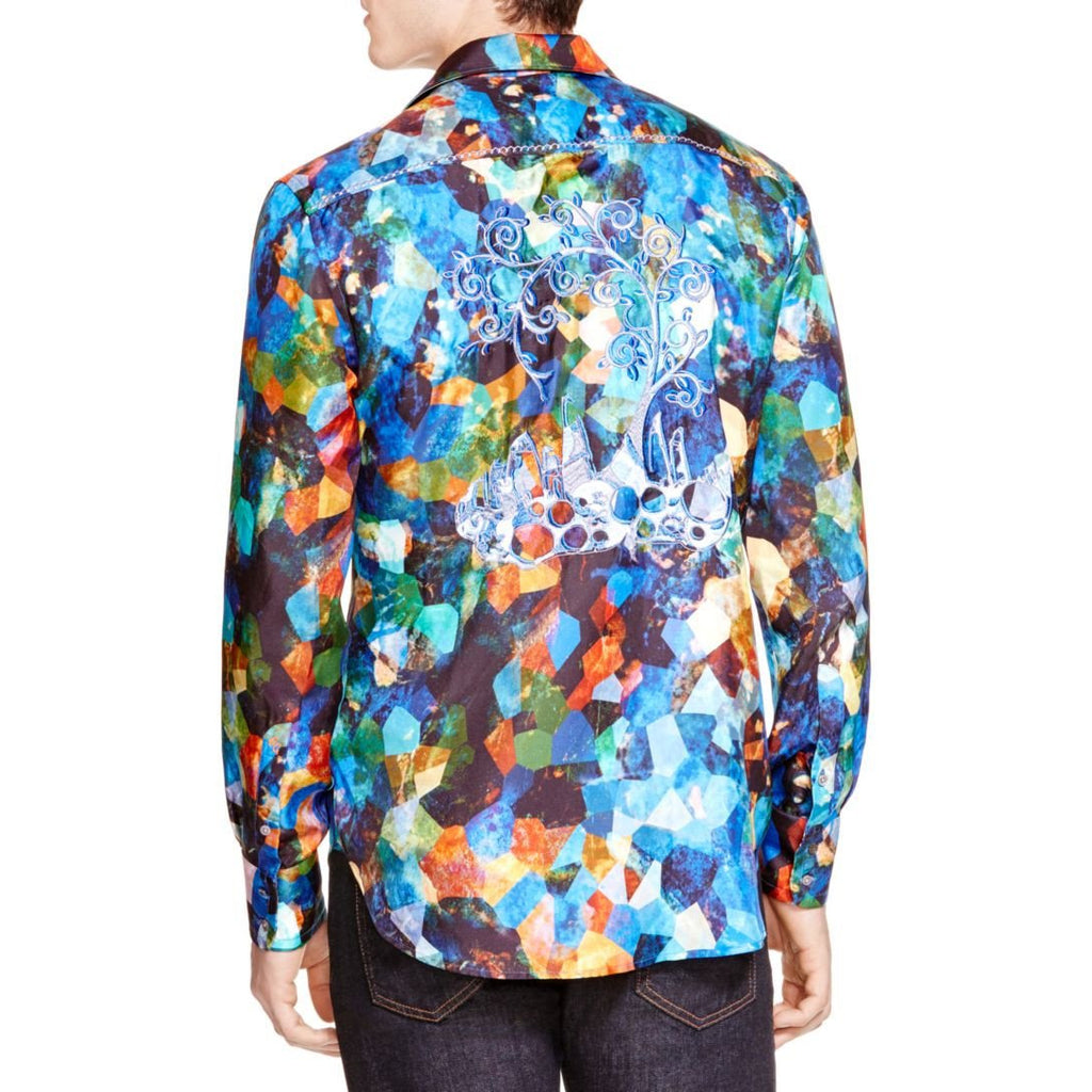 Robert Graham Caribbean Gemstone Print Embroidered Shirt — Medium