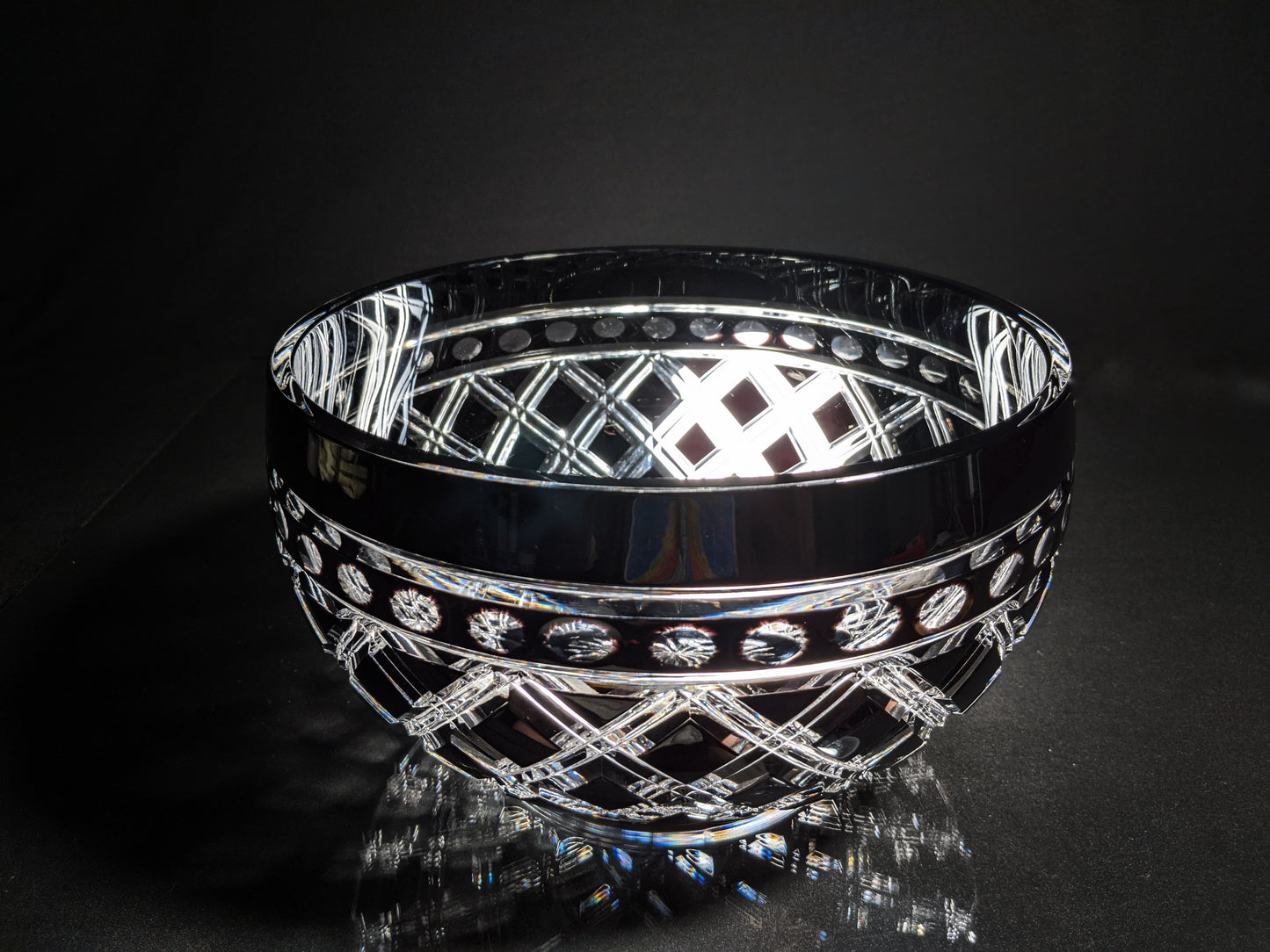 Black Crystal Clear Cut Bowl 9" diameter