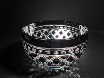 Black Crystal Clear Cut Bowl 9" diameter