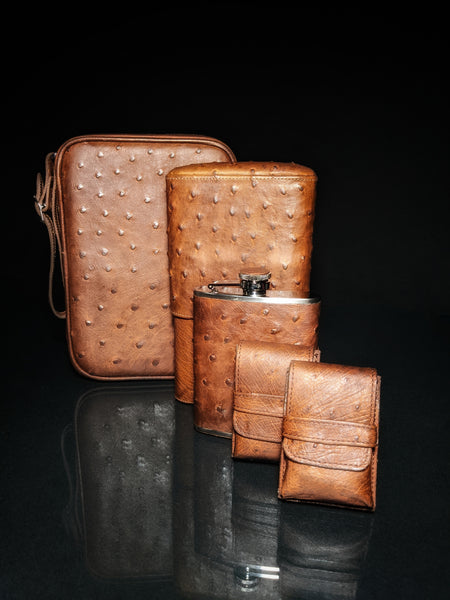 Brizard and Co Havana Traveler in Genuine Ostrich Antique Saddle Leather