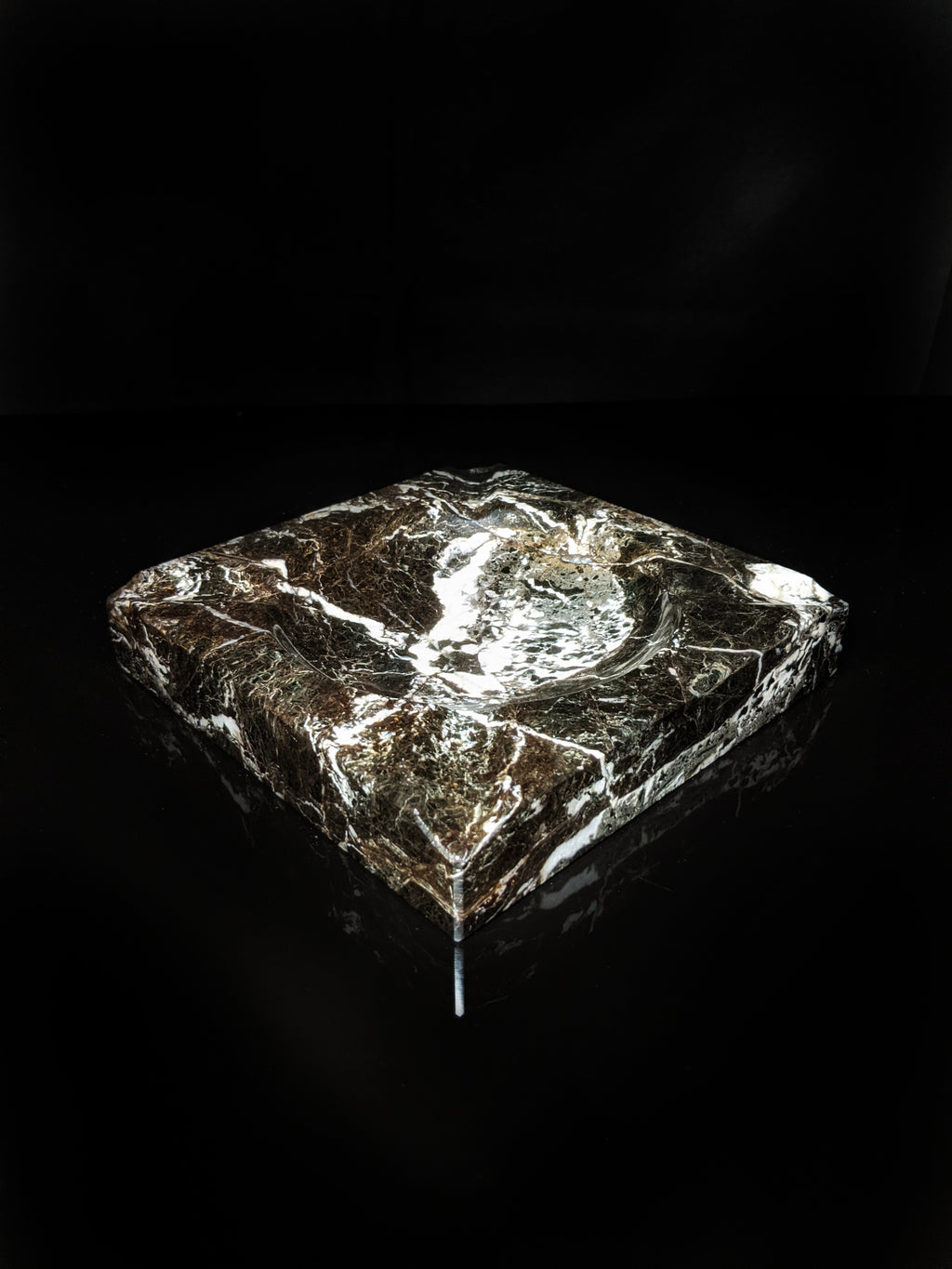 Black Marble Square Cigar Ashtray 7" square NIB