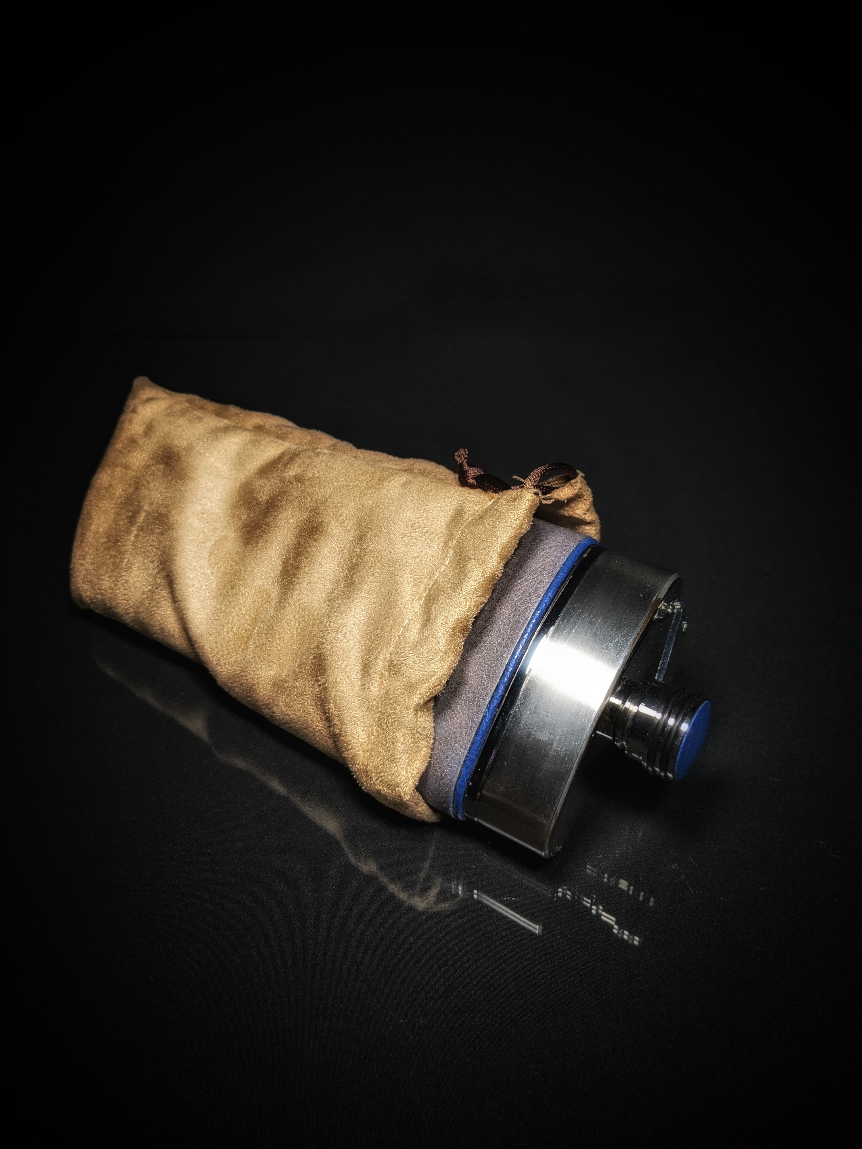 Brizard and Co. The 8 oz Flask -Full Grain Gray Leather and Blue Ostrich