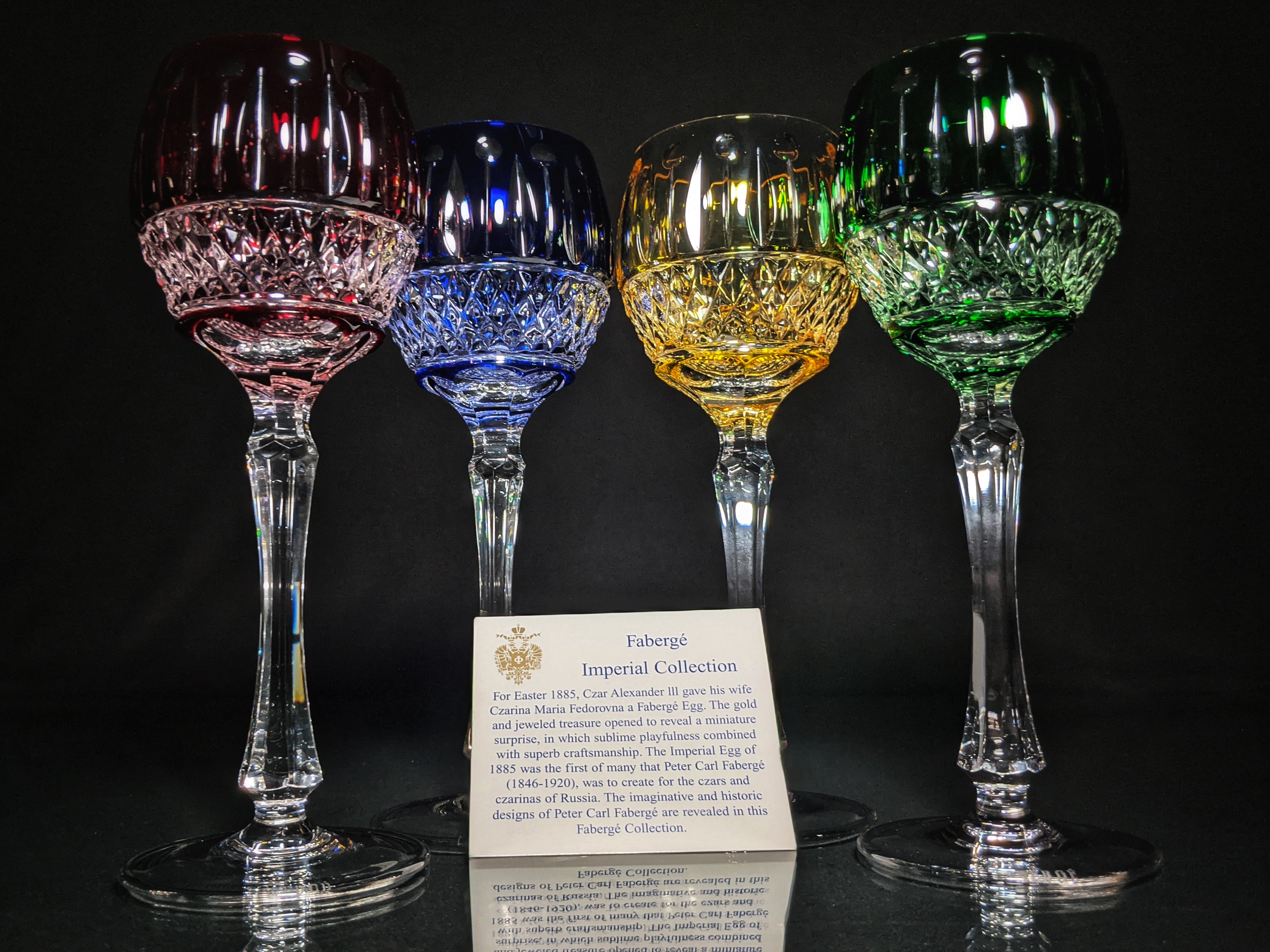 FABERGE XENIA IMPERIAL CASED CUT TO CLEAR CRYSTAL GOBLETS  SIGNED NO BOX