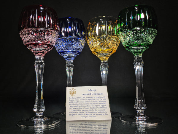 FABERGE XENIA IMPERIAL CASED CUT TO CLEAR CRYSTAL GOBLETS  SIGNED