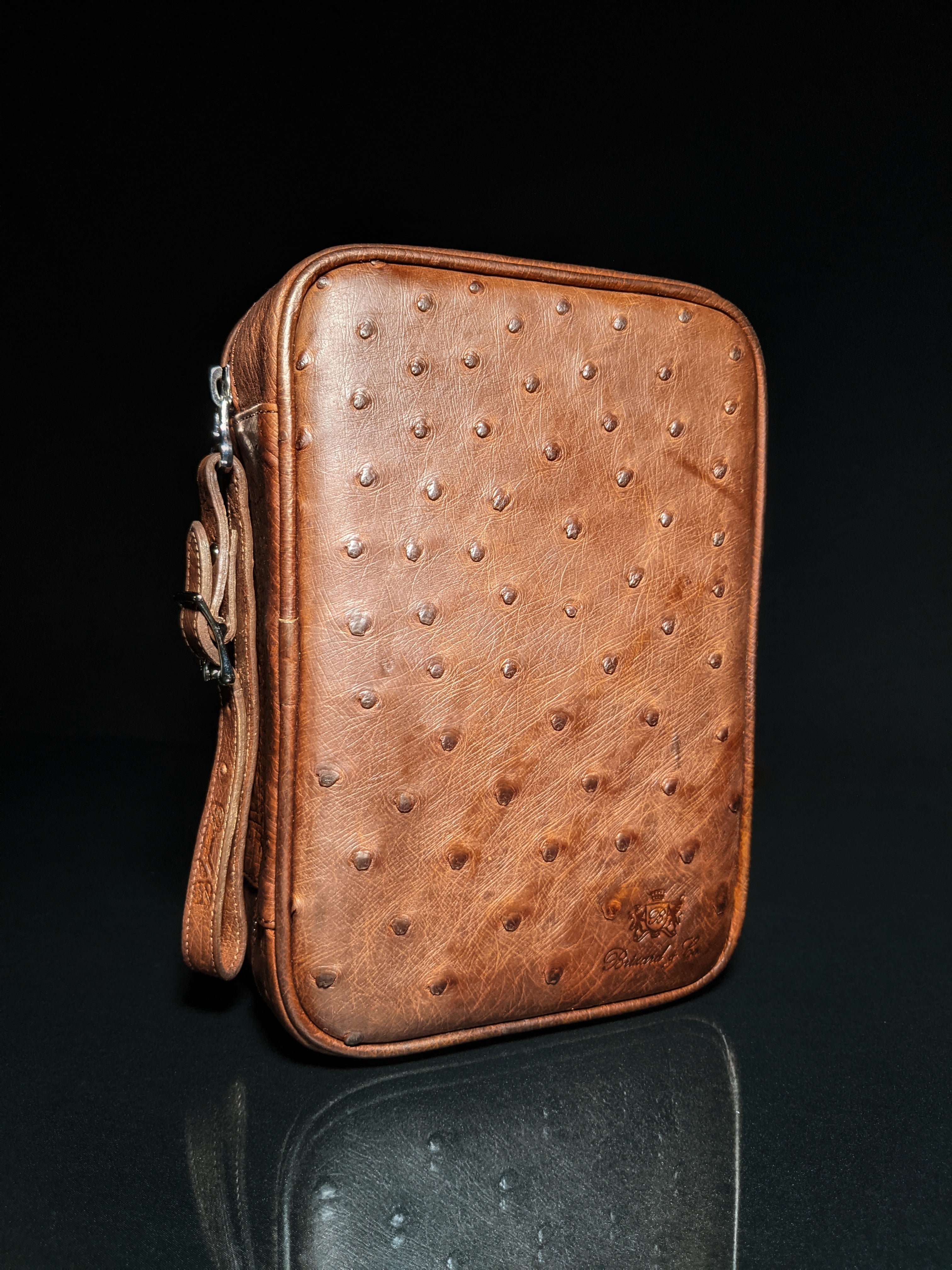 Brizard and Co Havana Traveler in Genuine Ostrich Antique Saddle Leather