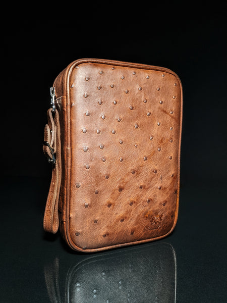 Brizard and Co Havana Traveler in Genuine Ostrich Antique Saddle Leather