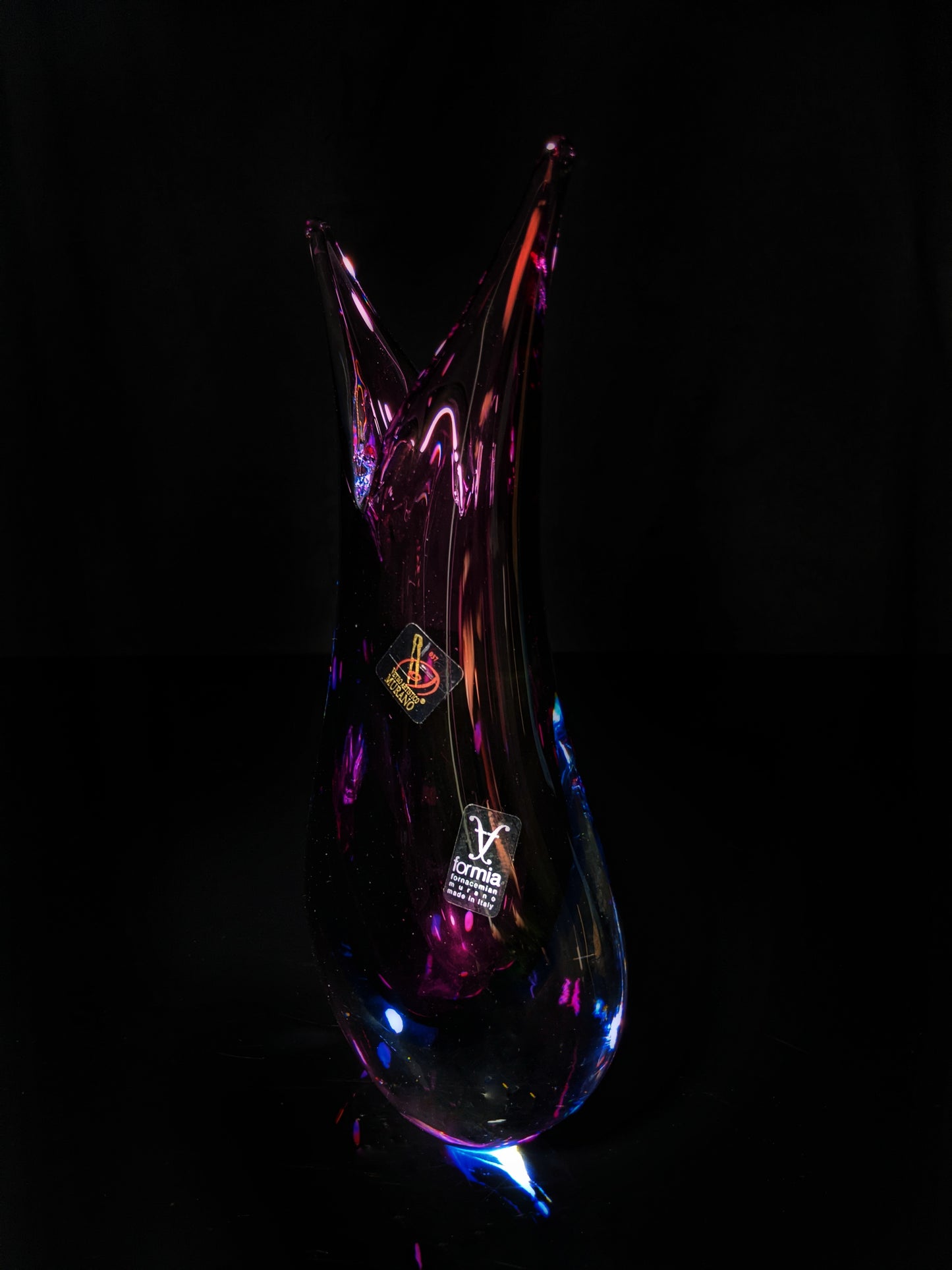 Murano Purple Glass Vase 9" tall