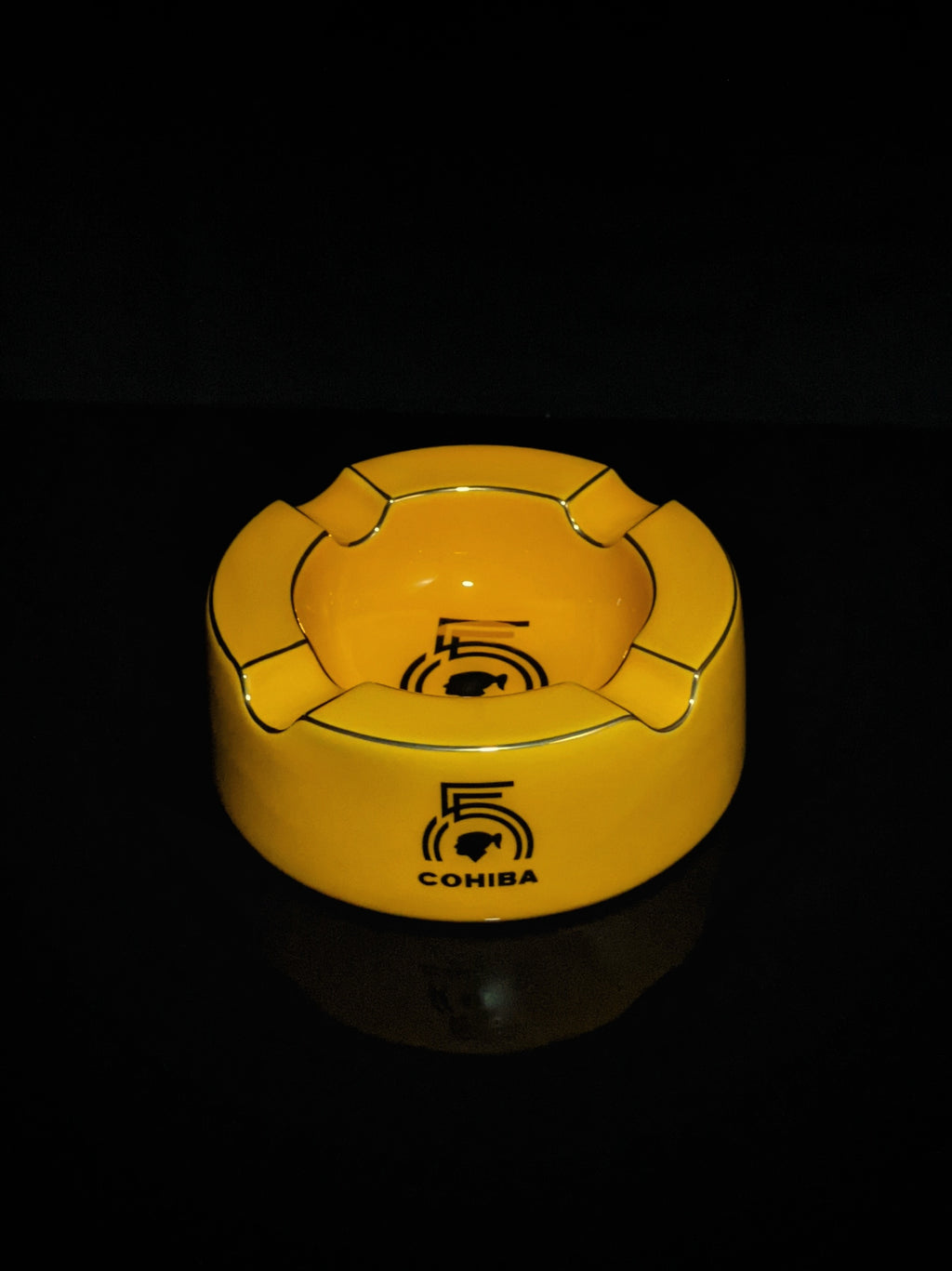 Large Gold Ceramic Cigar Ashtray 8" Diameter by 2.75 " Tall