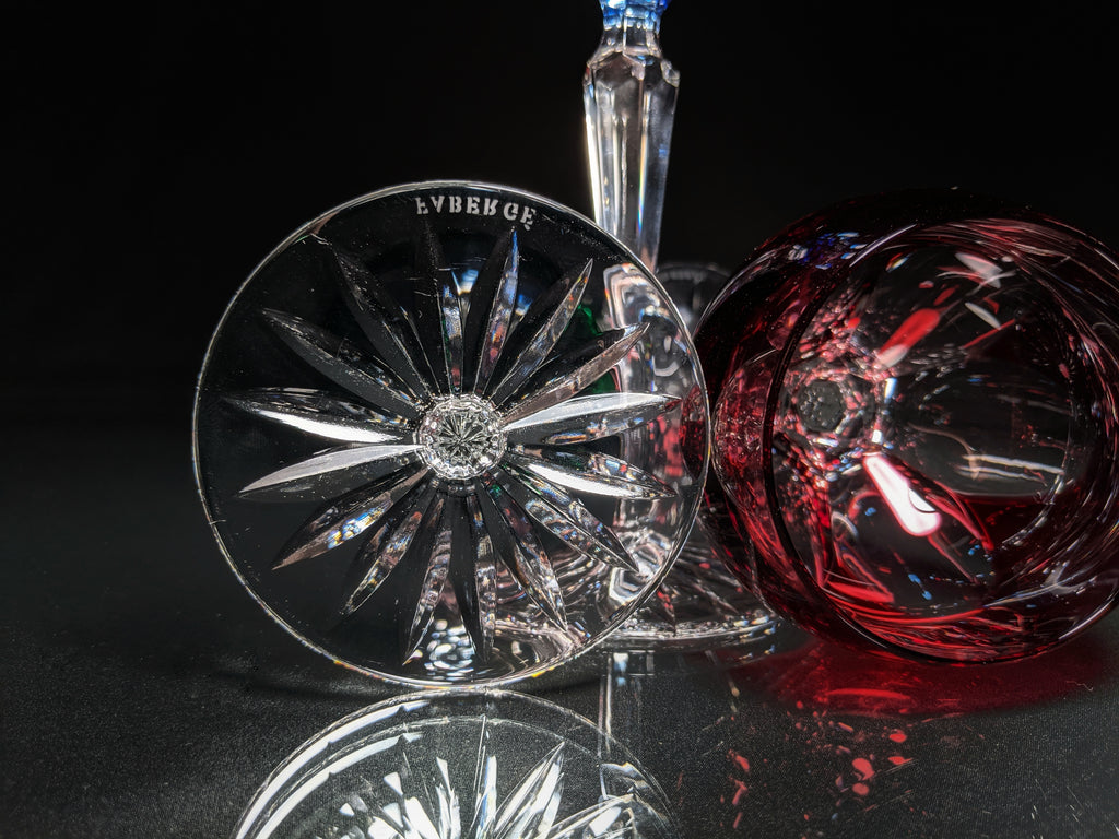 Faberge Colored Crystal Lausanne Hock Glasses. 8 1/2" H x 3 1/4" W