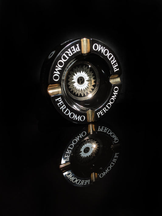 Perdomo Black and Gold Large Ceramic Ashtray 9" diameter NIB