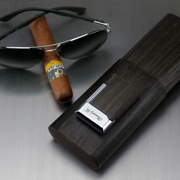 Brizard and Co. "Show Band" 3 Cigar Case - Gunmetal Ebony