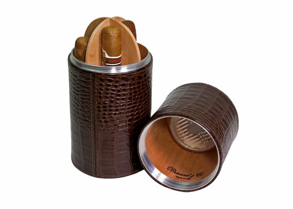 Brizard and Co. The Cylinder Desk Humidor -Croco Pattern Tobacco