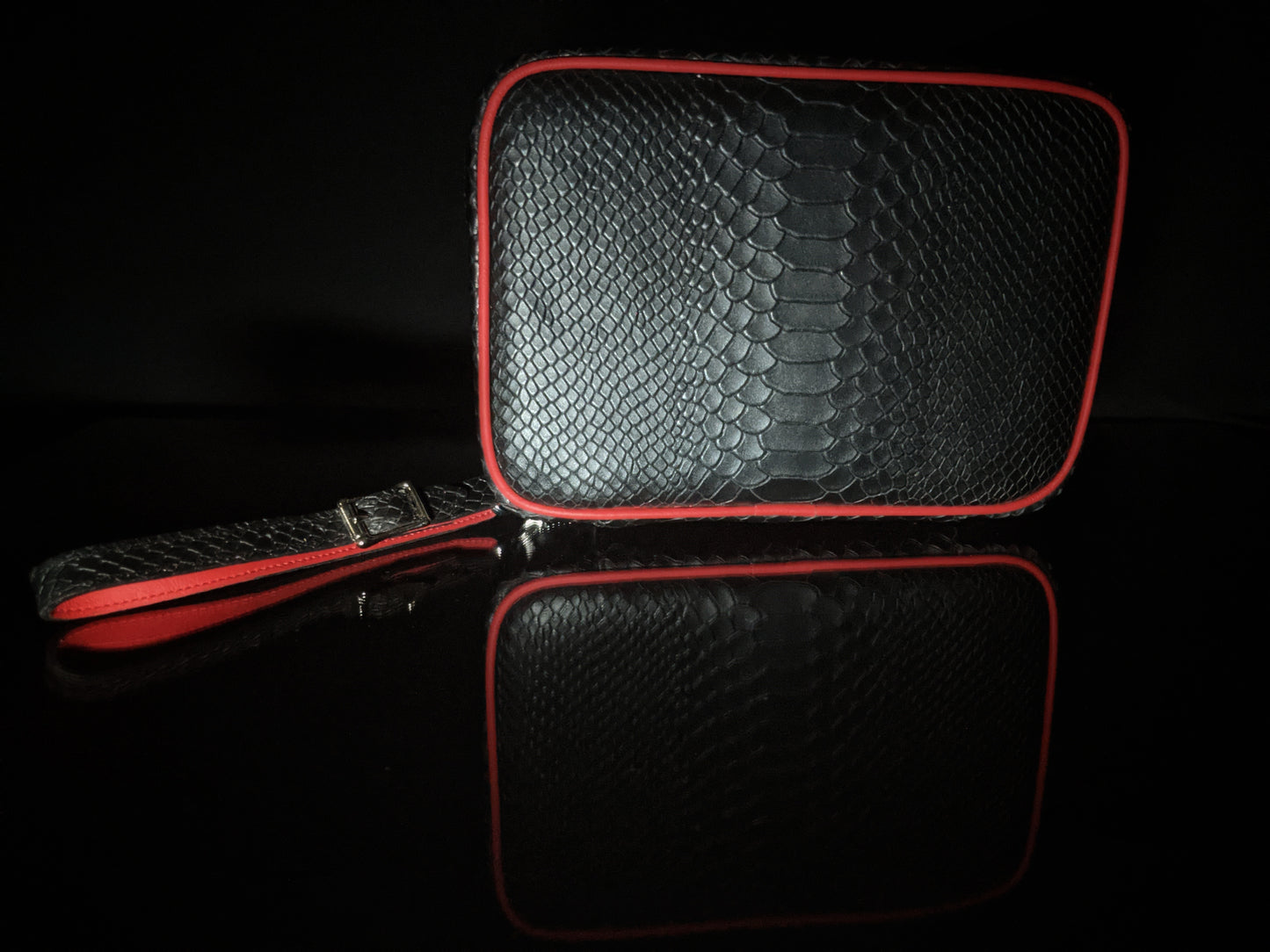 Brizard and Co Havana Traveler in Black Python Pattern and Red Leather