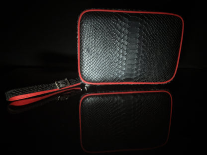 Brizard and Co Havana Traveler in Black Python Pattern and Red Leather