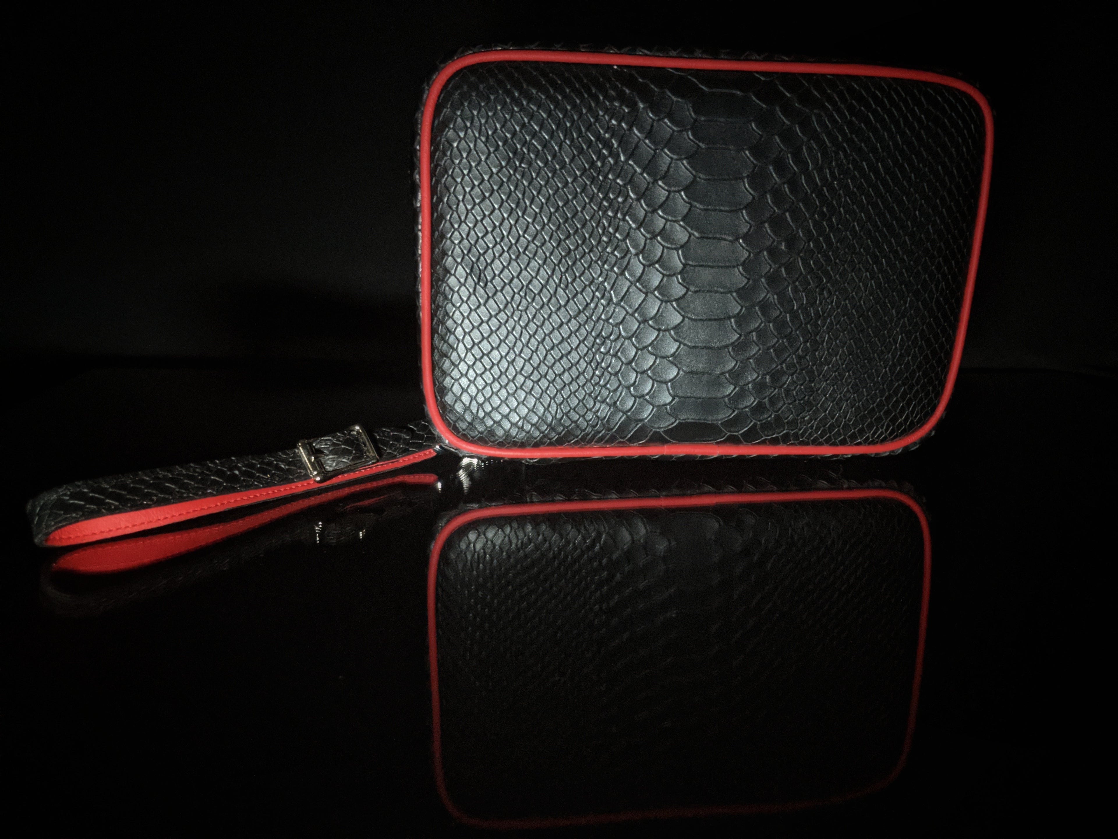 Brizard and Co Havana Traveler in Black Python Pattern and Red Leather Combo