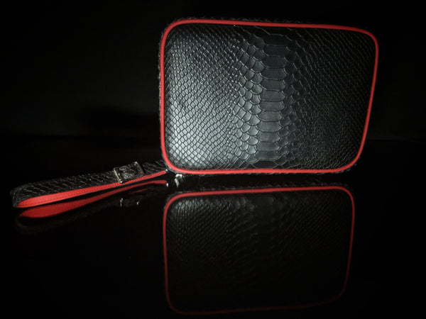 Brizard and Co Havana Traveler in Black Python Pattern and Red Leather Combo