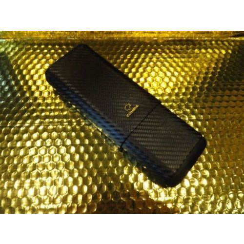 Black Carbon Fiber Case holds 3 Large cigars inside wood tubes