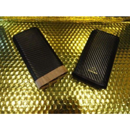 Black Carbon Fiber Cigar Case – Holds 3 Large Cigars in Cedar Tubes
