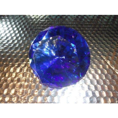 Blue Crystal Cut Clear Paperweight Faceted Prism Glass Art Diamond Shape