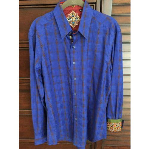 Robert Graham Royal Blue Tonal Plaid Contrast Cuff Shirt — Medium